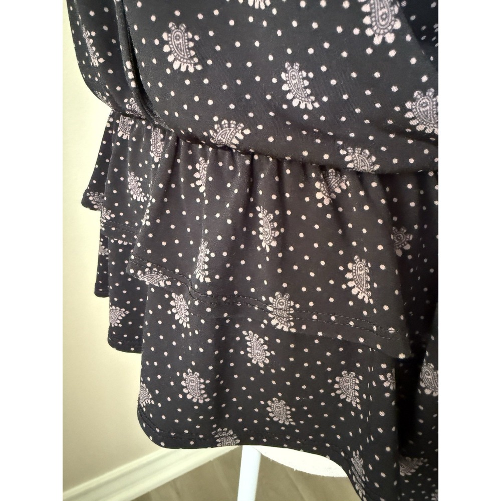 Gilli Peplum Blouse Womens L Black Pink Paisley Polka Dot V Neck Long Sleeve - Picture 3 of 9